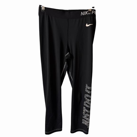 Nike Pants - Nike Pro Womens Medium Swoosh Selfie Capri Tights Black Activewear Cropped Leg